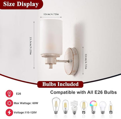 3 Pack Indoor Wall Sconces Lighting, Wall Mounted Bath Vanity Light Fixtures with White Frosted Glass Shade, White and Gold Color Bathroom Wall Lights for Bedroom Entryway