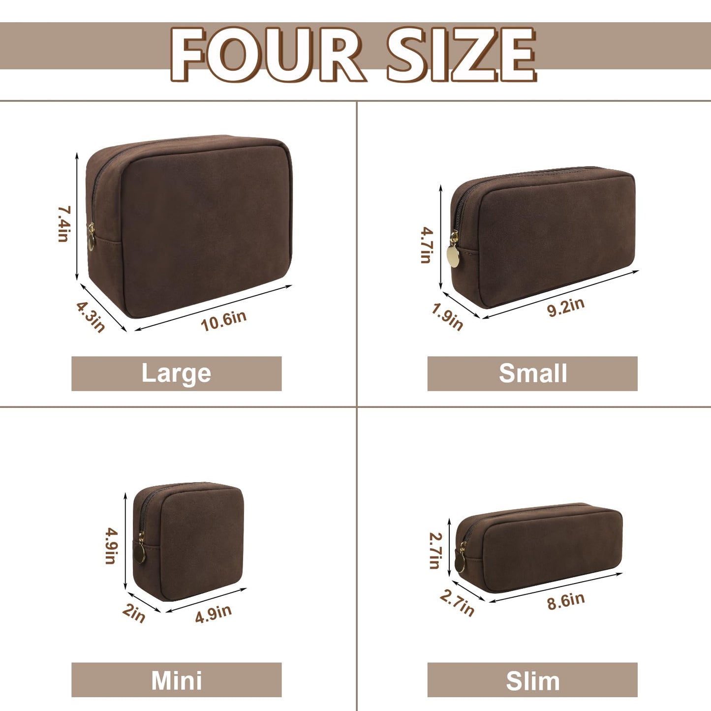 UIXIZQ Small Makeup Pouch for Purse, Suede Travel Toiletry Storage Pouch Cute Preppy Cosmetic Bag for Women Girls, Waterproof Makeup Organizer Skincare Bag Purse with Zipper (Small-Coffee)
