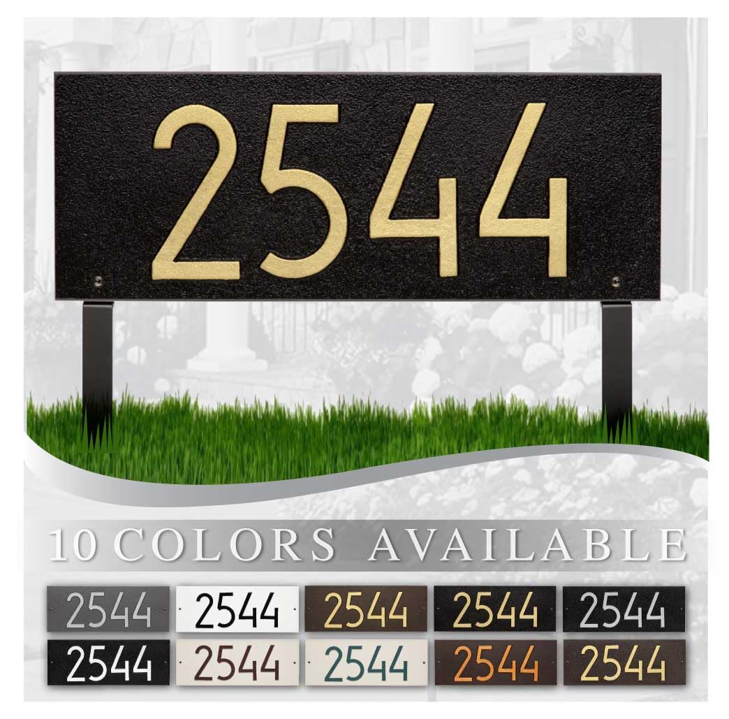 Whitehall Personalized Cast Metal Lawn Mounted Address Sign - The Mid-Century Modern Rectangle Plaque. Made in the USA. Display your address Custom house number sign.