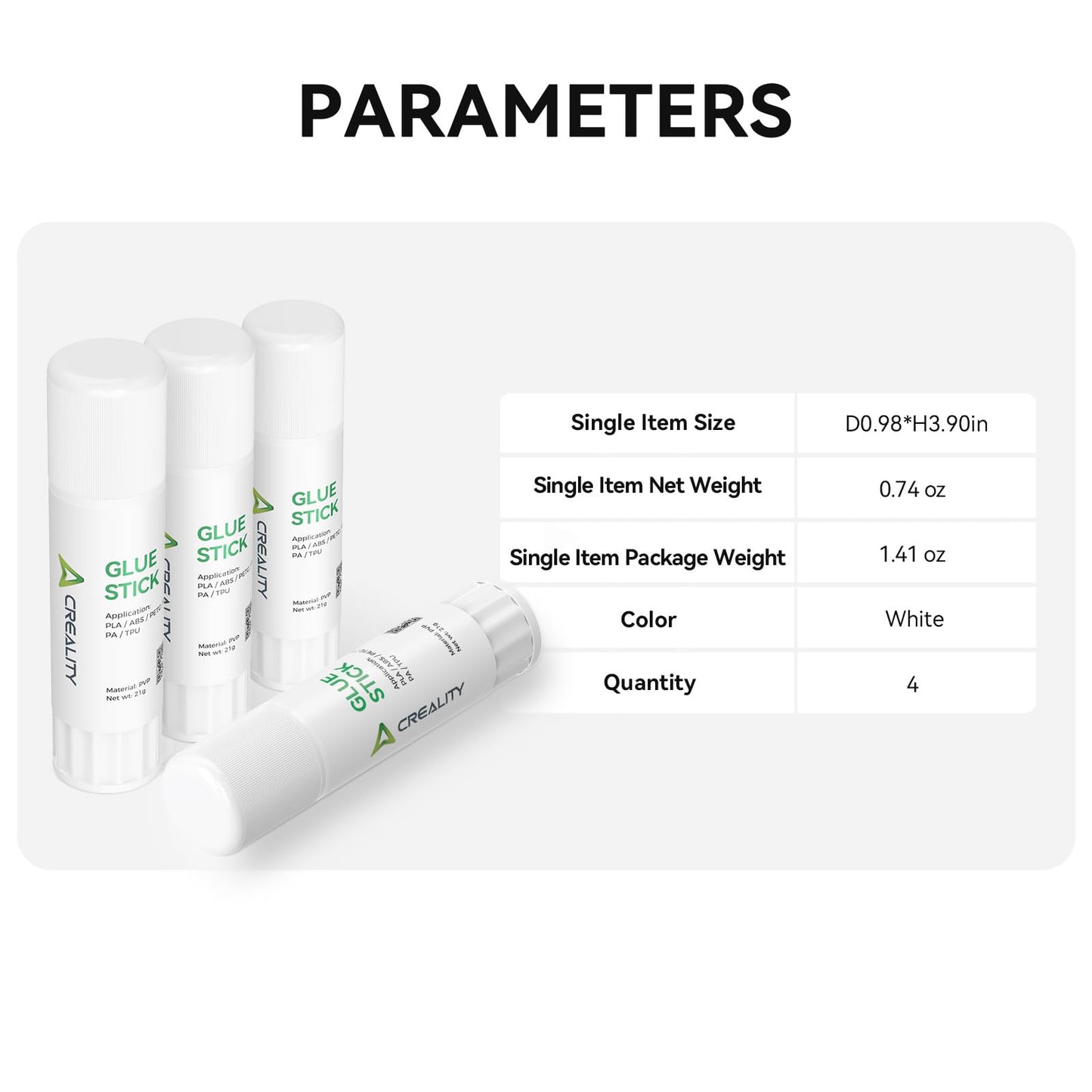Creality 3D Printer Glue Sticks for Hot Bed Warping Reducing 3D Printer Bed Adhesive PVP Solid 3D Print Glue Stick 3D Gloop for PLA/ABS/PETG/PC/PA/TPU(Pack of 4)