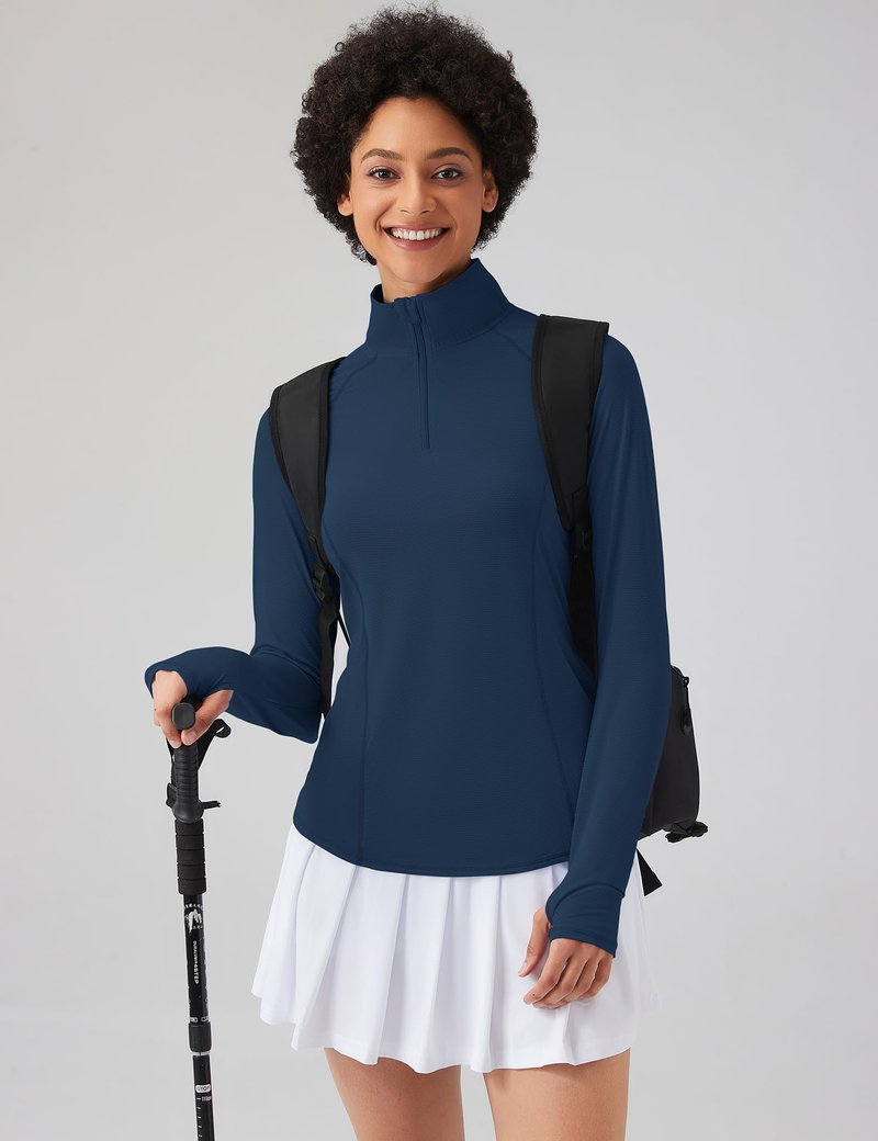 LOMON Women Long Sleeve Shirts Sun Protection 1/4 Zip Summer Quick Dry Hiking Shirts Hiking Shirts Women Quick Dry（Navy Blue,M）