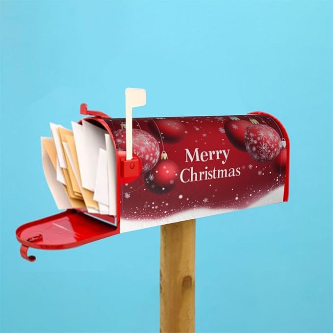 Festive Magnetic Mailbox Cover Xmas Christmas Ball Pattern Outdoor Mailbox Protector Holiday Seasonal Decorative Garden Yard Home Large Size 25.5 x 21 Inch