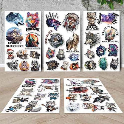 Wolf Stickers 50 Pieces Vinyl Waterproof Decal for Laptop Water Bottle Phone Car Window Bike Motorcycle Stakeboard Scrapbook Wolves Sticker Gifts for Kid Teen Adult