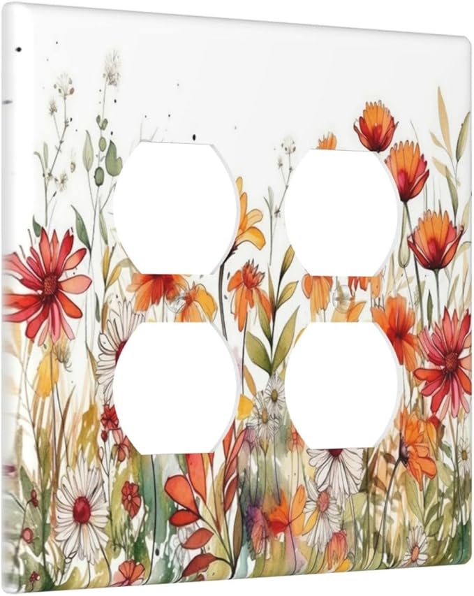Decorative Light Switch Cover Plate Watercolor Wild Flower Floral 2 Gang Socket Covers Double Duplex Wallplates Switch Plates and Outlet Covers for Bathroom Home Decor