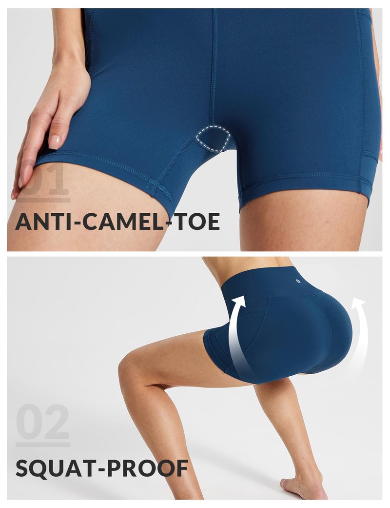 baleaf Womens Spandex Shorts 5" High Waisted Biker Workout Lycra Compression Shorts with Pockets Blue XL