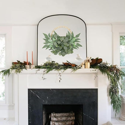 Artificial Eucalyptus Wreaths with Wood Bead for Front Door 10" Eucalyptus Leaves Wreaths Spring Summer Decoration Boho Farmhouse Wall Decor 2 Pack - Eucalyptus