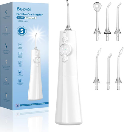Water Flosser Teeth Pick: 300ML & LED Display 5 Modes Rechargeable Dental Flossers for Braces,Sensitive Gums, Portable Flossing for Teeth Cleaning, IPX7 Waterproof Cordless for Home Travel Use