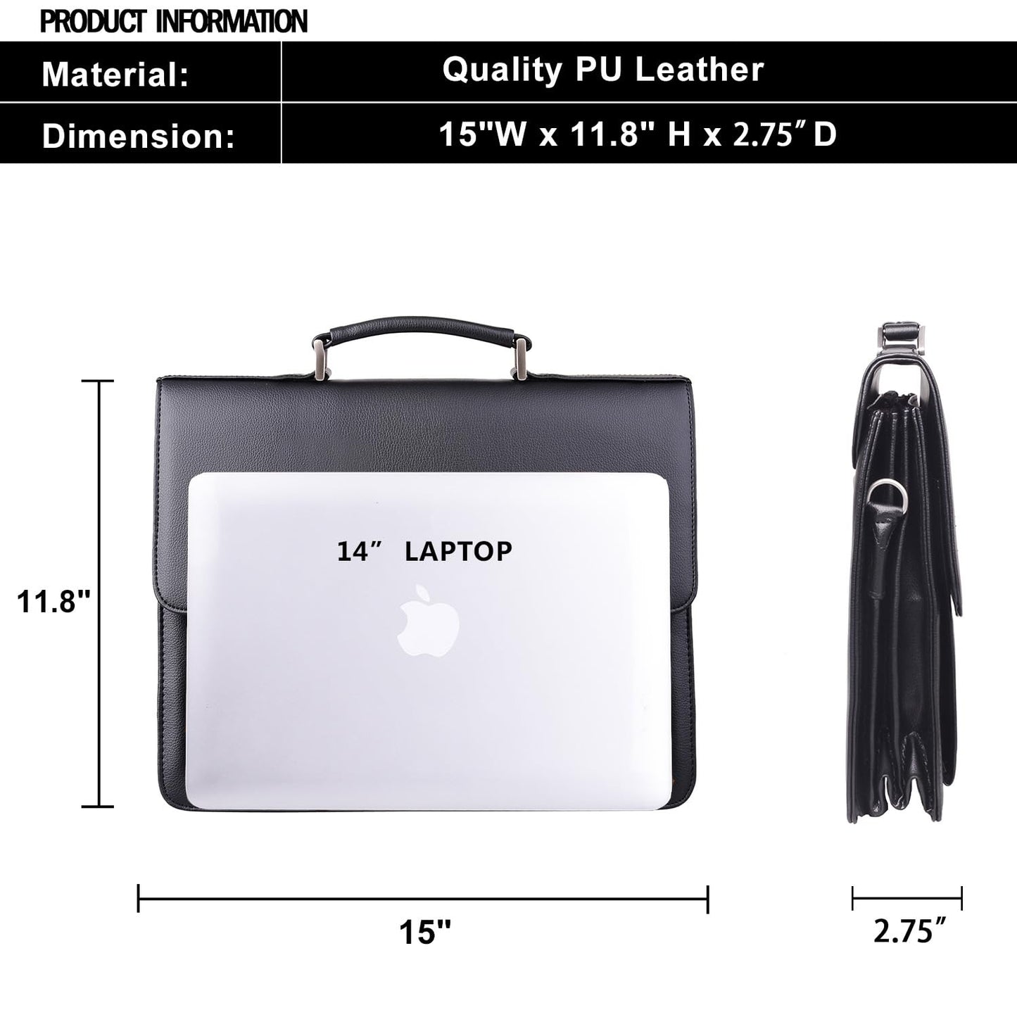 Jack&Chris Mens New PU Leather Attache Briefcase Traditional Messenger Lawyer Bag, MBYX015