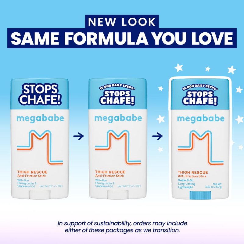 Megababe Thigh Rescue Anti-Chafe Stick | Prevents skin chafe & irritation | Thighs, arms, bra-lines & more | Summer and Hot Weather Essentials | 2.12oz (Pack of 2)