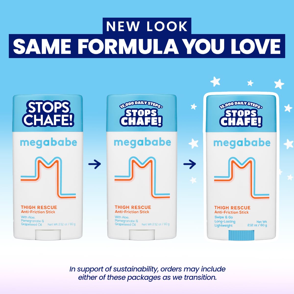 Megababe Thigh Rescue Anti-Chafe Stick | Prevents skin chafe & irritation | Thighs, arms, bra-lines & more | Summer and Hot Weather Essentials | 2.12oz (Pack of 2)
