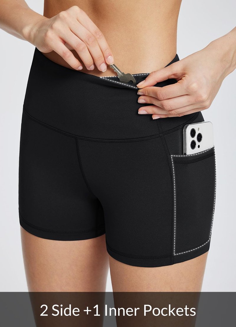baleaf Gym Workout Shorts Women 3" Biker Yoga Spandex Running Volleyball Tummy Control Compression Short with Pockets Black XXL