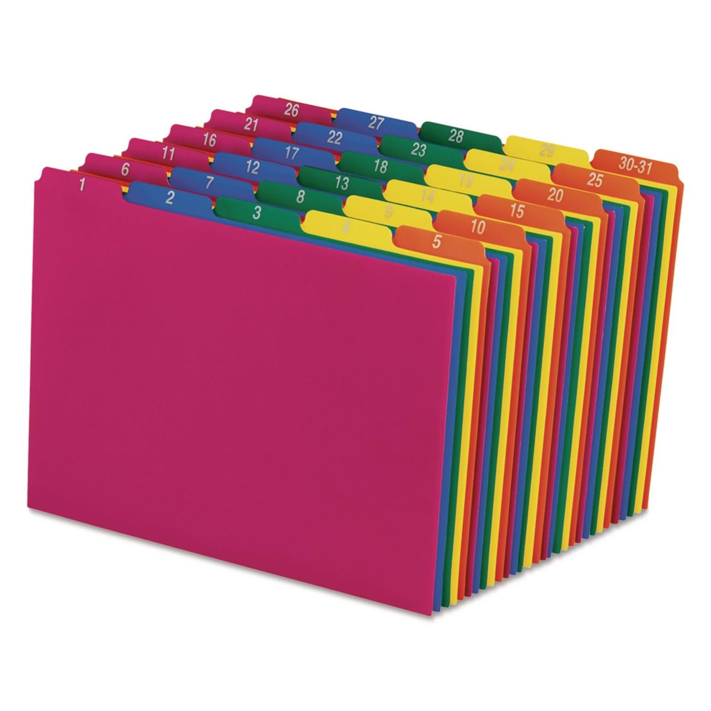 Pendaflex 40143 Top Tab File Guides, Daily/1-31, 1/5 Tab, Polypropylene, Letter (Set of 31), Blue, Green, Magenta, Strawberry, Yellow