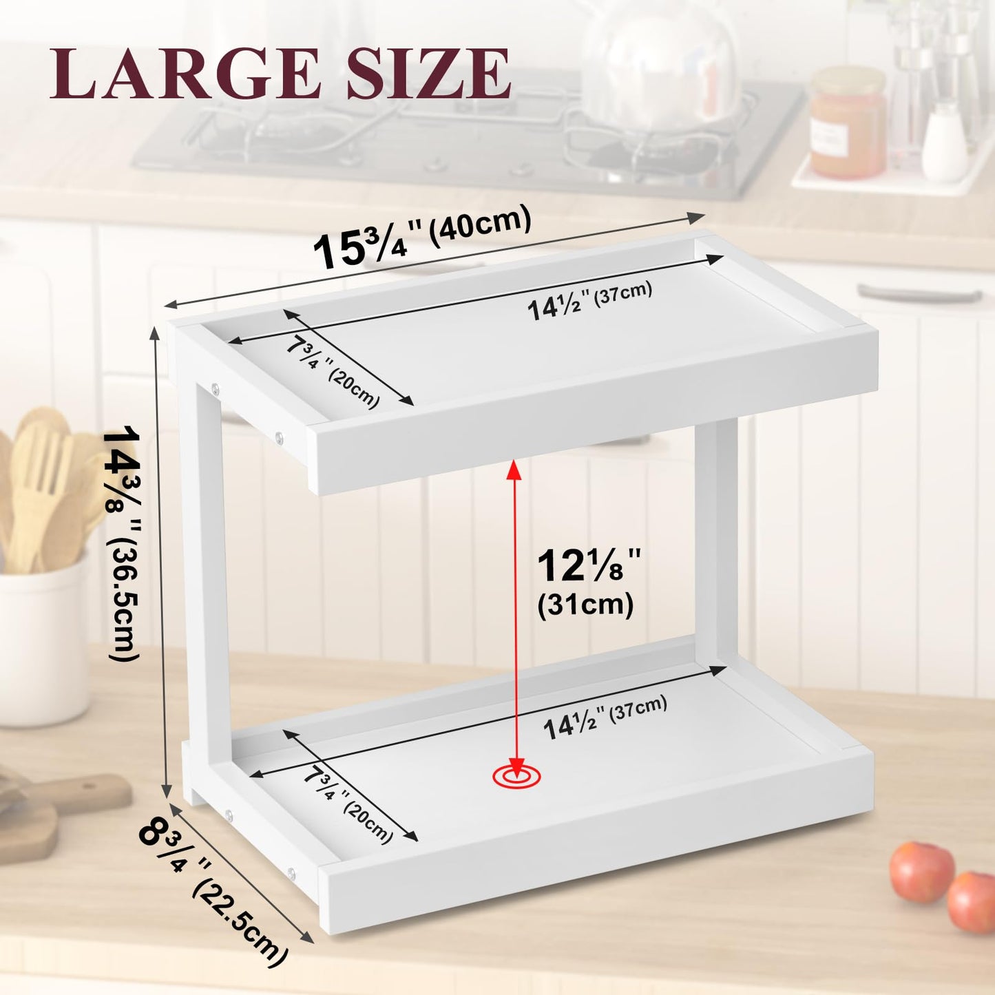 MARTY 2 Tier Spice Rack Organizer for Countertop, 15.8''L Coffee Station/Bathroom Organizer Countertop, Counter Shelf Desktop Storage Organizer for Kitchen, Bedroom, Office (Black)