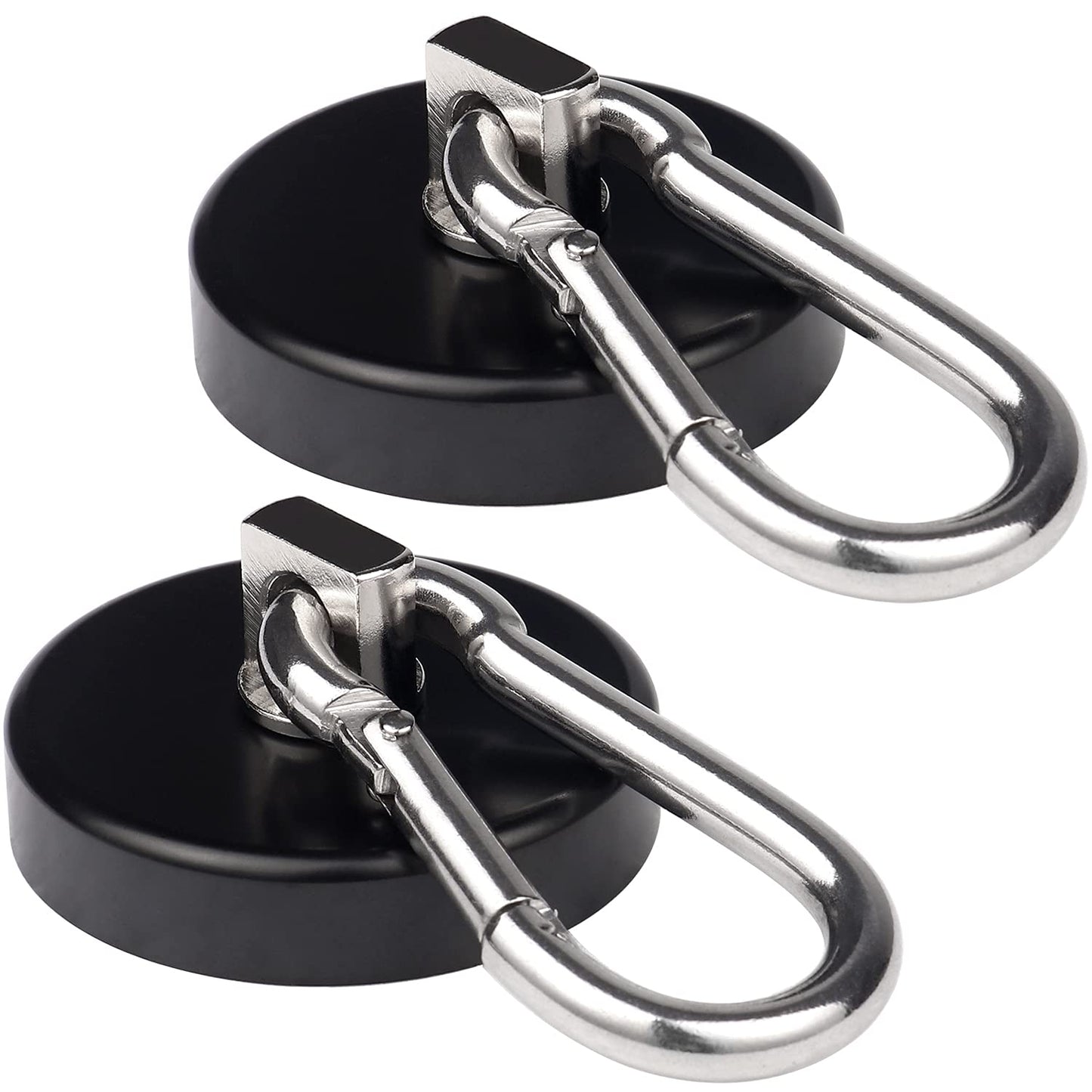 WELLZEER Magnetic Hooks 170lbs Heavy Duty Black Magnet Hooks with Swiveling Carabiner for Hanging Refrigerator Strong Large Neodymium Magnet (170LBS-2PACK-BLACK)