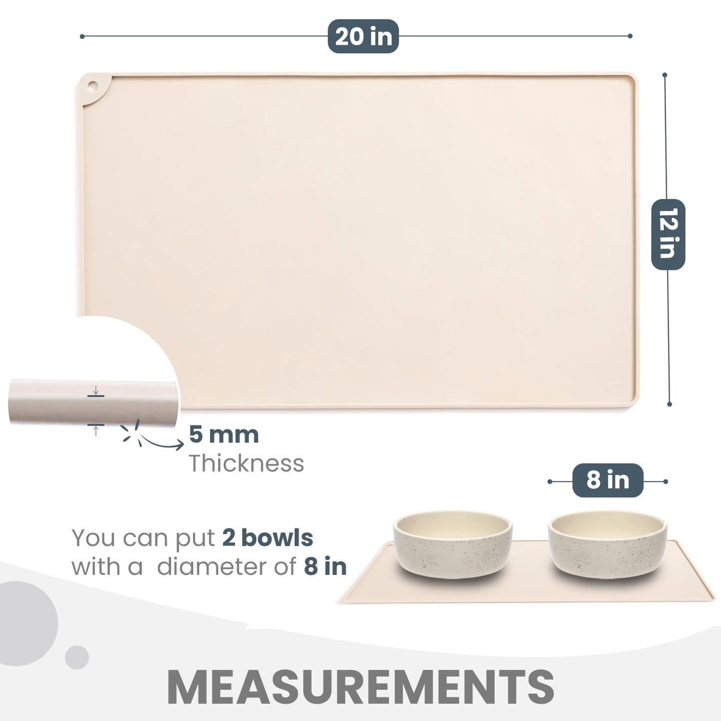 WePet Non-Slip Waterproof Pet Feeding Mat, 20x12 Inch - Silicone Dog & Cat Food Mat with Raised Edge to Stop Food Spills and Water Spills - Dishwasher Safe, Easy Clean