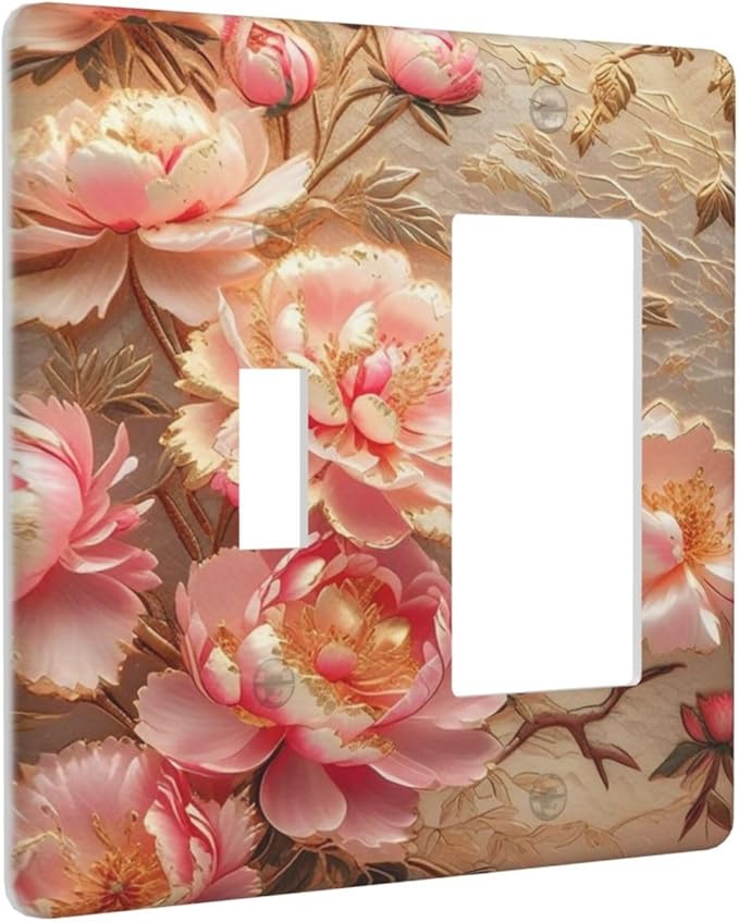 Pink Peonies, Flowers, Floral Arrangement, Blooming, Branches, Leaves, Petals, Gold Background, Botanical Art