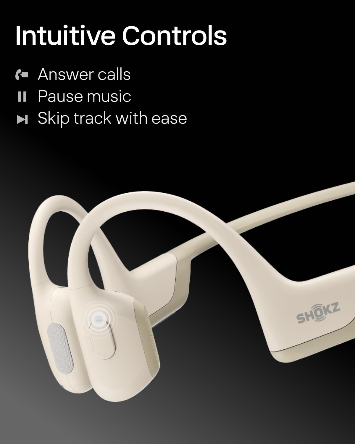 SHOKZ OpenRun Pro-Bone Conduction Headphones, Open-Ear Bluetooth Wireless Sport Headphones for Running and Workout, Sweat Resistant, Long Battery Life, Premium Deep Bass, Mic，with Hair Band, Beige