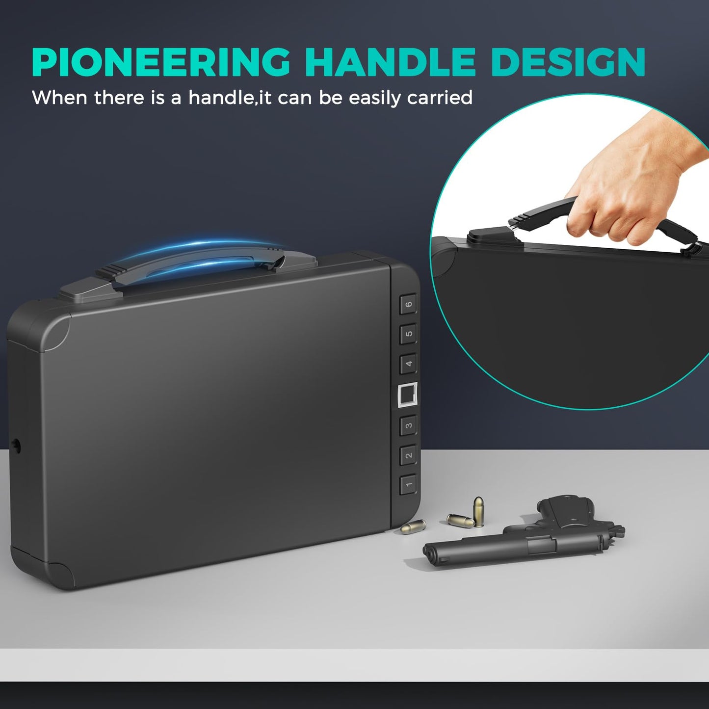 Miisekmy Gun Safe for Handgun Biometric Gun Safe for Car Pistols Safe, Quick Access Handgun Safe with Fingerprint PIN or Key Rechargeable Lock Case, for Home Car Travel Nightstand Bedside or Drawer