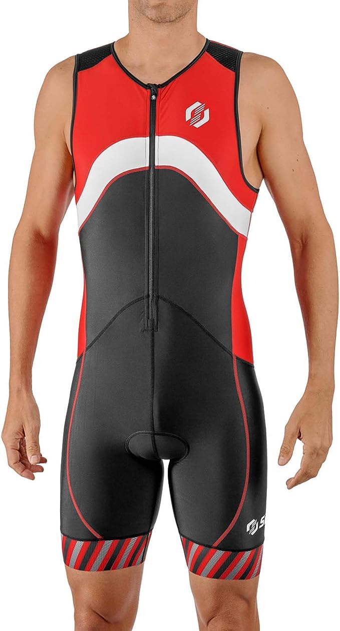 SLS3 Triathlon Suits Mens - Premium Trisuit Triathlon Men - Sleeveless, Quick Drying Tri Kit with Large Back Pocket (Red Wave, X-Large).