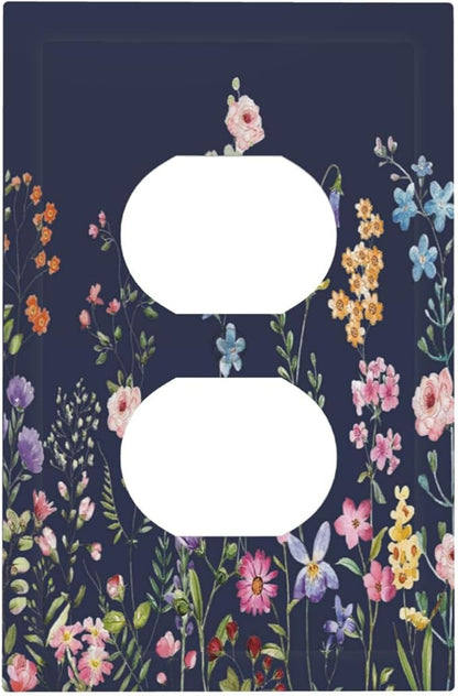 Rustic Wild Floral Darkground Vintage Watercolor Flower 1 Gang Outlet Plate Decorative Single Duplex Wall Plate Covers Electrical Receptacle Light Switch Cover Art Faceplate Switchplate