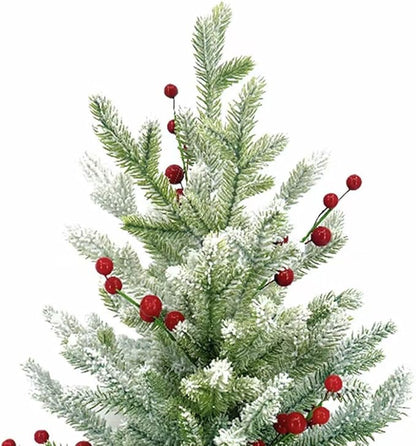 20 Inch Flocked Christmas Tree with Berry Picks - Snow Covered Artificial Tabletop Tree with Burlap Base, Mini Holiday Decor for Home Office Mantel Party