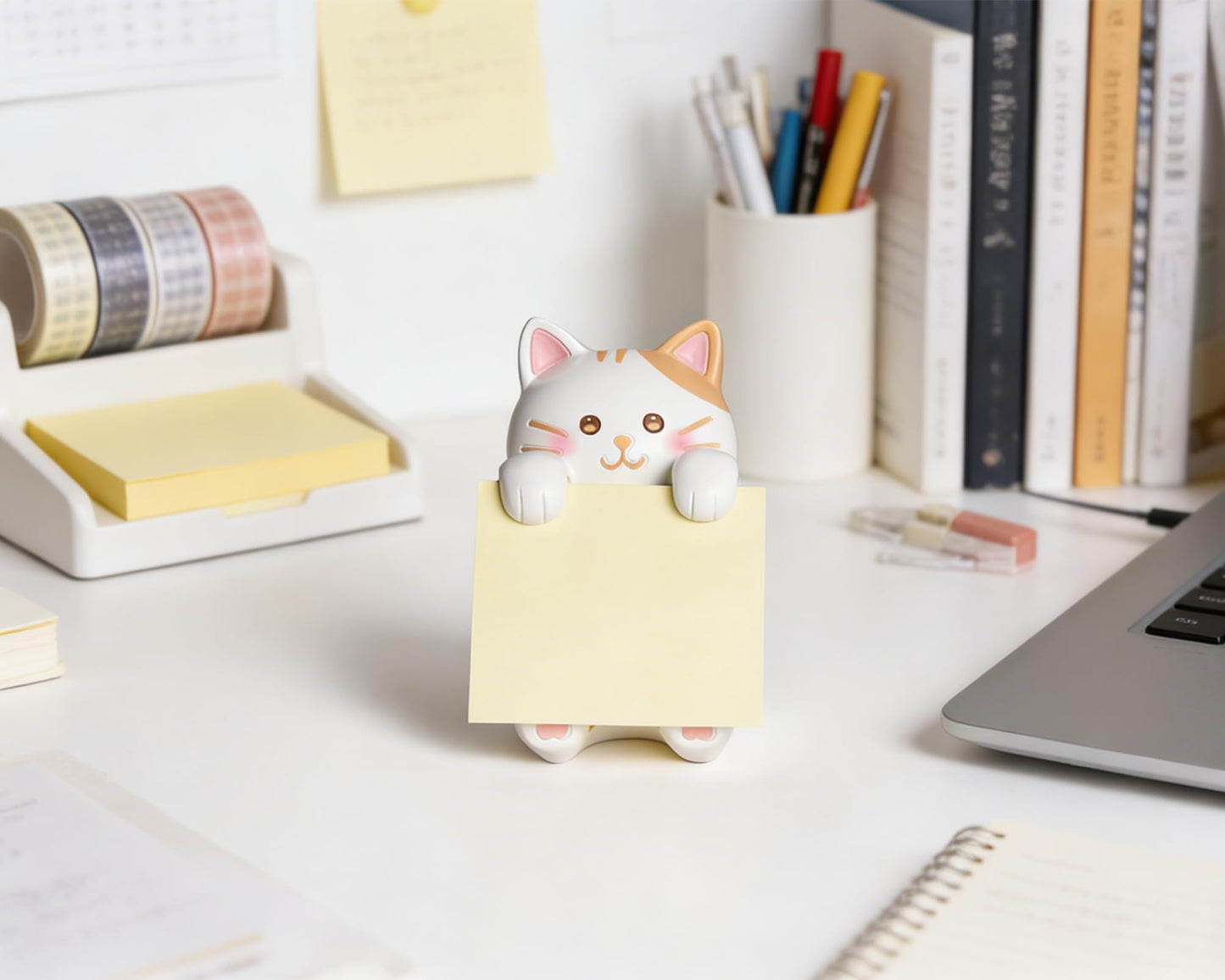 HORTIX Cat Pop-up Sticky Note Dispenser, Includes 1 Pad of 3x3 in Super Sticky Notes, 100 Sheets, Resin Desk Holder for Office & Home- Ginger Cat