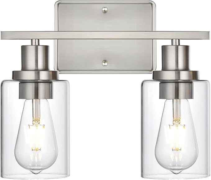 2-Light Bathroom Light Fixtures,Brushed Nickel Vanity Light, Bathroom Lighting Fixtures Over Mirror,Modern Wall Lamp,Wall Lights for Living Room, Bedroom,Hallway