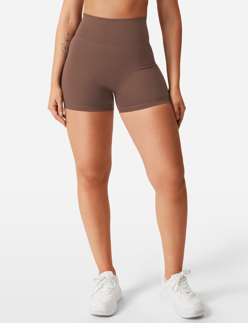 YEOREO Women's Biker Shorts 3.6" / 4.5" / 6" Workout Gym Shorts High Waist Tummy Control Hidden Scrunch Running Yoga Deep Chocolate