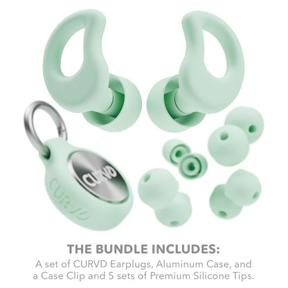 CURVD Everyday Earplugs + Case Clip Bundle, the Perfect earplug for Sleep, Travel, Noise Sensitivity/canceling + Case Clip Package Portable Waterproof Container & Silicone Sleeve for Ear Plugs(Mint)