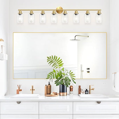 8-Light Brushed Gold Vanity Lights for Bathroom, Lighting Fixtures Over Mirror with Clear Glass Shade, Modern Kitchen Light Fixtures Wall Lamps Sconce Light - E26 Base