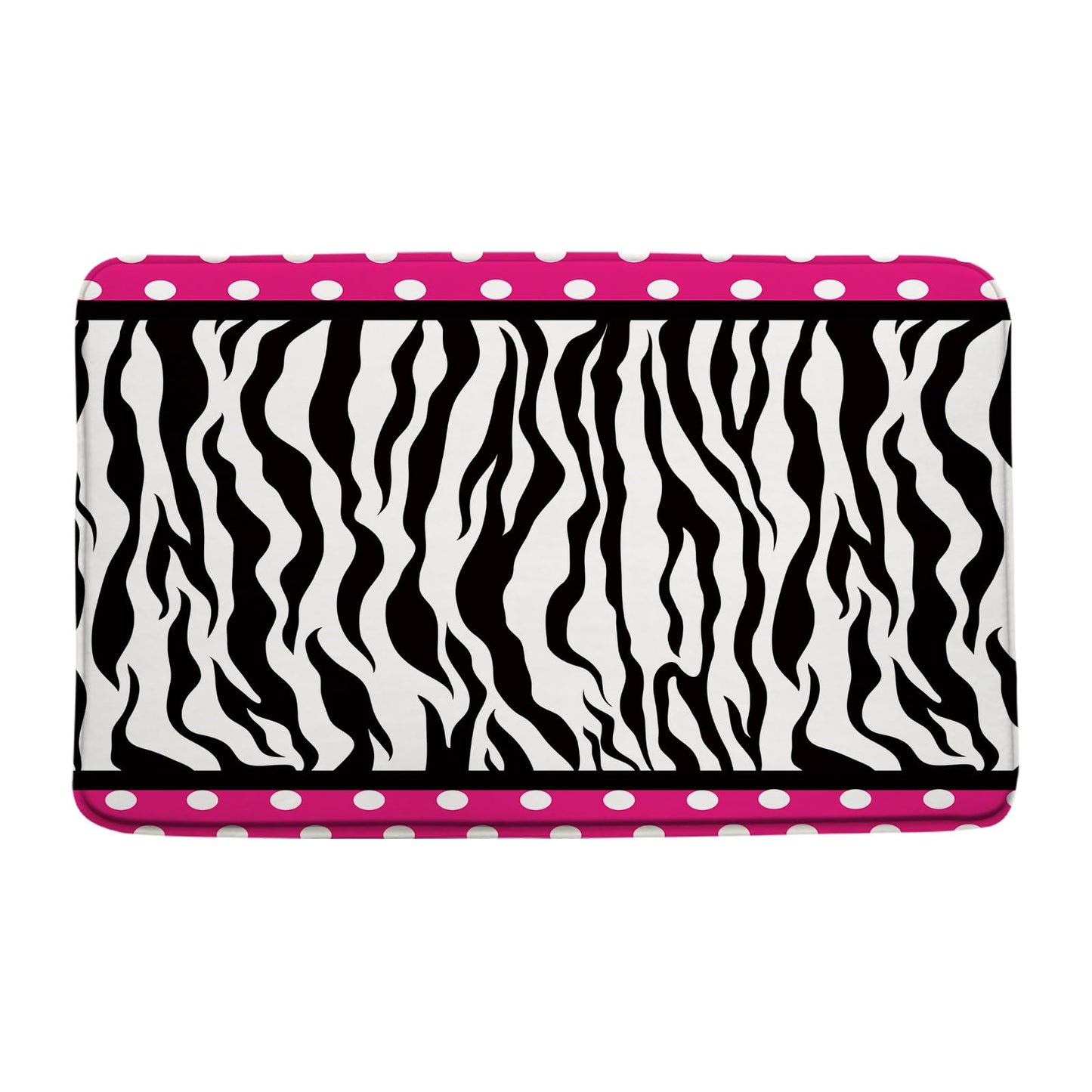 Sunhe Zebra Print Bath Mat Black White Zebra Stripe Polka Dot on Pink Creative for Girls Woman Modern Romance Memory Foam Home Office Door Bathroom Decor Mat,17.8"x29.5"
