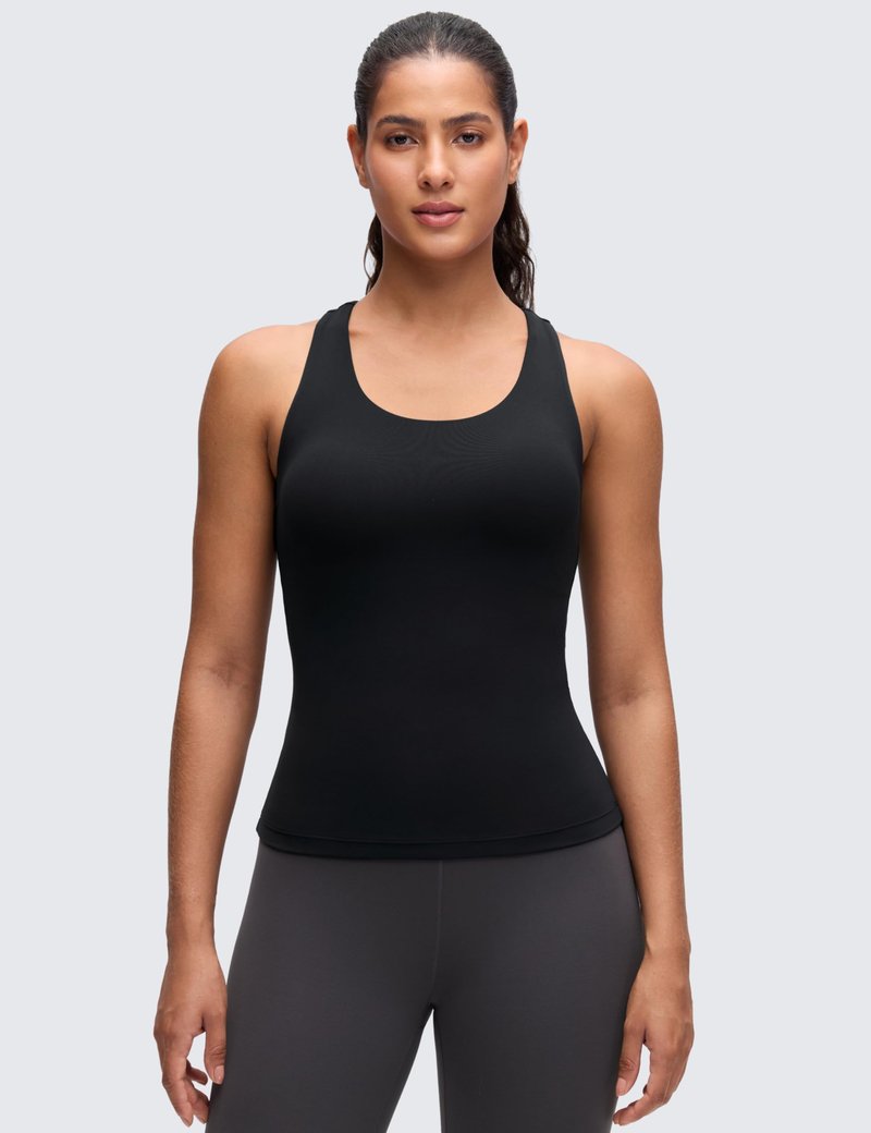 CRZ YOGA Butterluxe Workout Tank Tops for Women Built in Bras Padded - Racerback Athletic Spandex Yoga Camisole Black Large