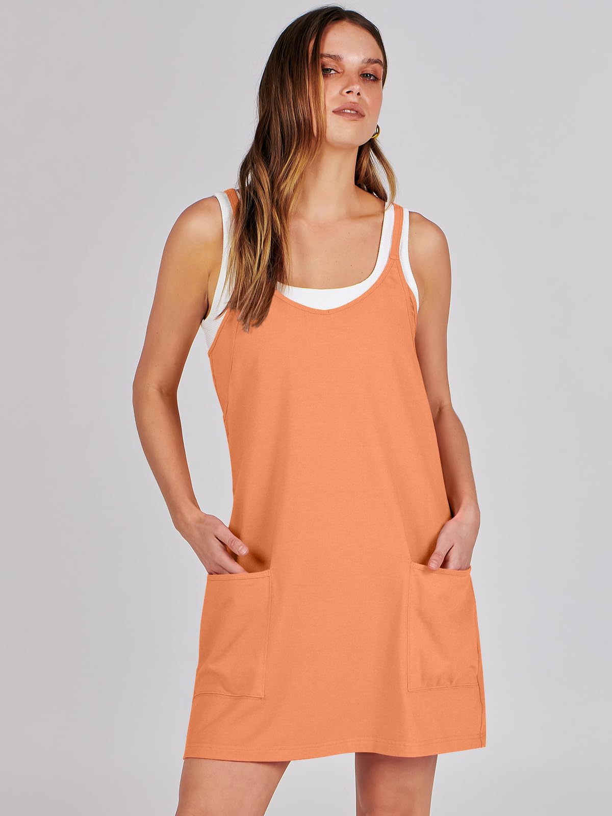 ANRABESS Women Athletic Dress Summer Tennis Workout Active Sports Mini Romper Dress Built in Shorts Travel Vacation Clothes Orange X-Large