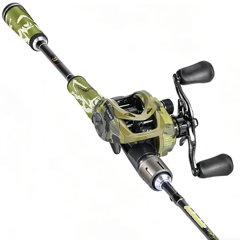 Sougayilang Camo Baitcaster Combo, 2-Piece 30+24Ton Graphite Rod, 8.0:1 Gear Ratio,9+1 Bearings Reel, SuperPolymer Handle,Hook Keeper for Bass, Walleye, Pike, Catfish Fishing