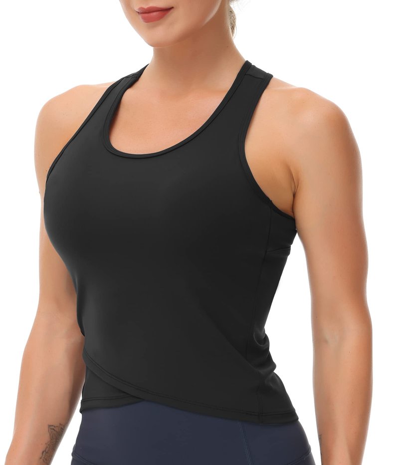 Women’s Racerback Workout Tank Tops with Built in Bra Sleeveless Running Yoga Shirts Slim Fit (Large, Black)