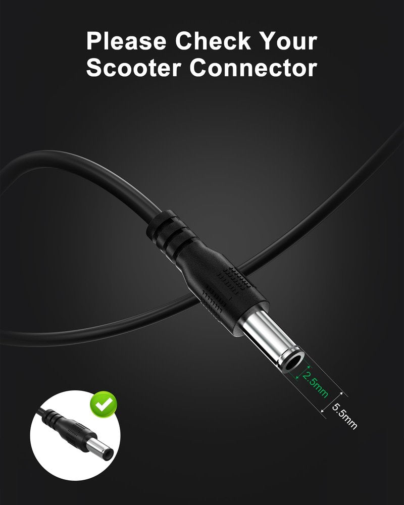 VHBW 42V 2A Electric Scooter Charger–Compatible with GoTrax GXL V2, Apex, XR Ultra, Electric Scooters with 36V Lithium Battery - Round DC Plug (Not 3-Prong or XLR)
