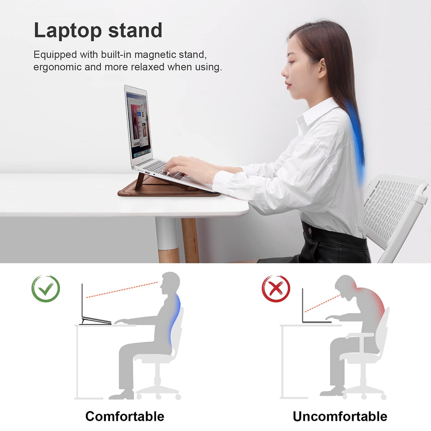 Nillkin Laptop Sleeve 13 inch (3-in-1), MacBook Sleeve with Adjustable Stand & Mouse Pad, 2 Stand Modes, 13 inch Laptop Case, Slim MacBook Accessories for Samsung/Surface/Chromebook/HP 12-14'', Brown