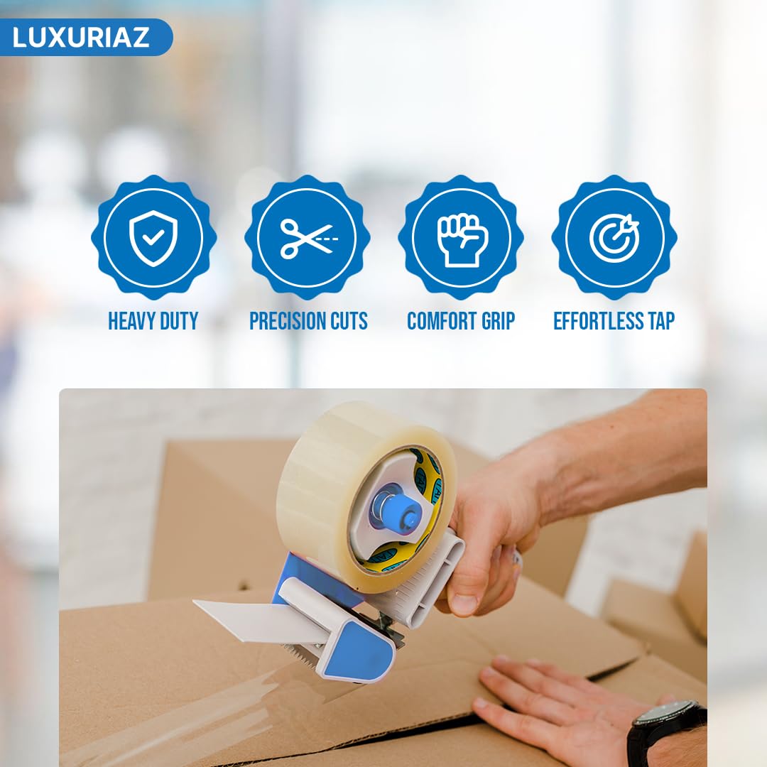 Luxuriaz Heavy Duty Packing Tape with Dispenser - 1.88 Inch x 65 Yards, 6-Pack Clear Packaging Tapes, Durable Tape Dispenser for Secure Sealing, Ideal for Moving and Shipping