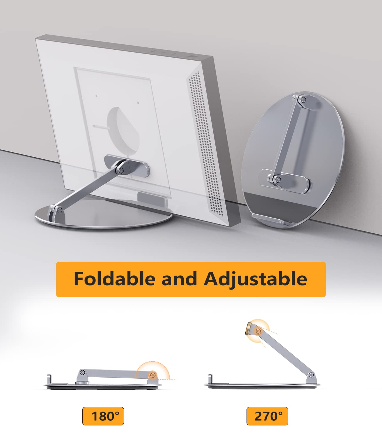 Laivli Stand Compatible with Echo Show 15/21, Adjustable Foldable with 360 Degree Rotatable Base, Easy Switch Device in Portrait and Landscape Orientations(Silver)