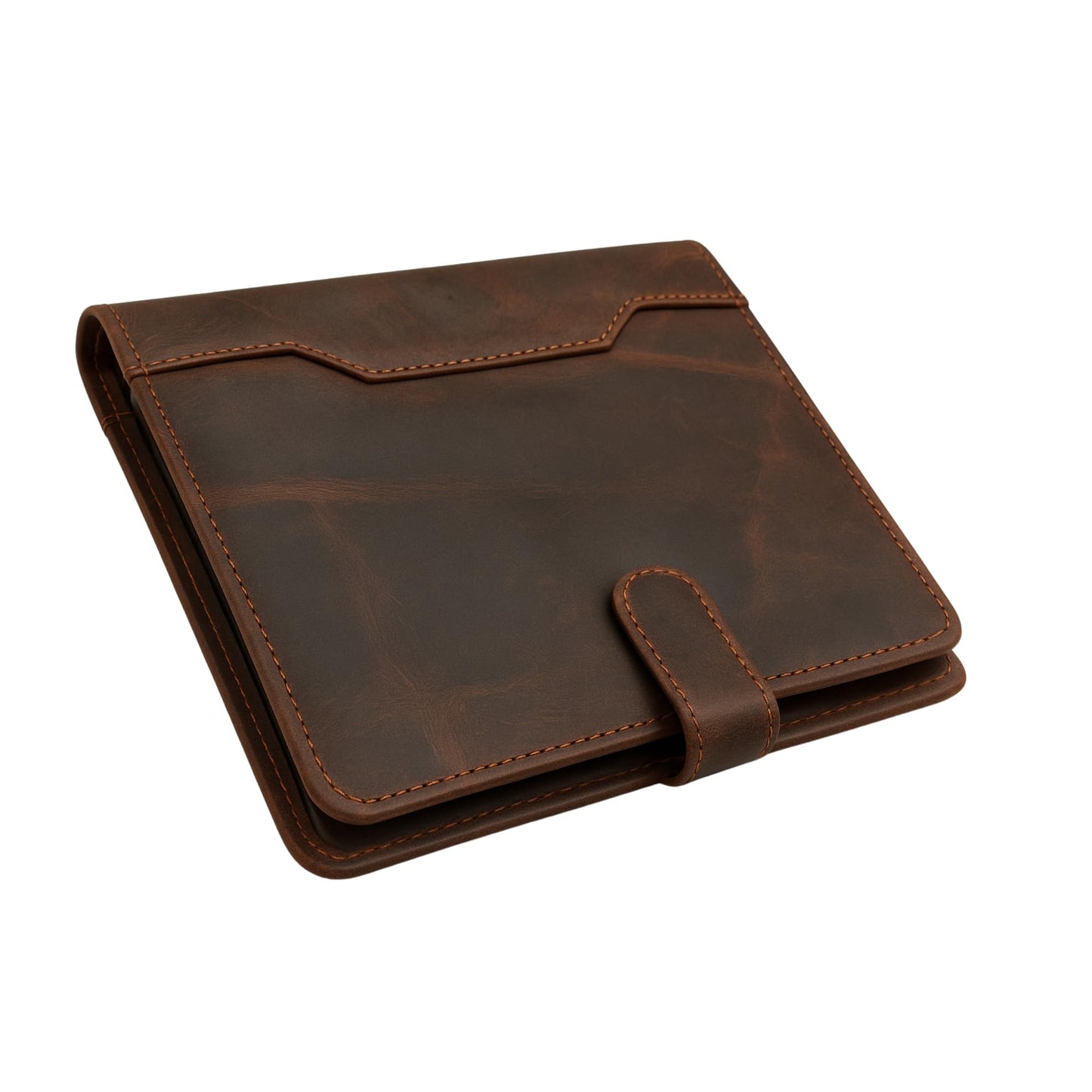 PavinCrafter Brown Leather Junior Padfolio 5x8, Small Bifold Business Portfolio Folder for Men & Women, Compact Legal Pad Holder with Pen Loop, Card Holder with Document Pocket, Interview Organizer