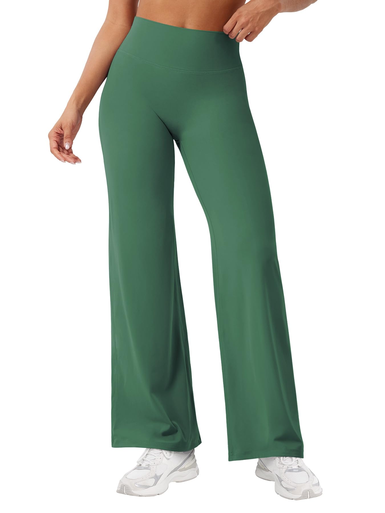 YEOREO Workout Leggings Womens No Front Seam Straight Leggings 29" High Waist Buttery Eddiy Gym Yoga Pants Dark Green L