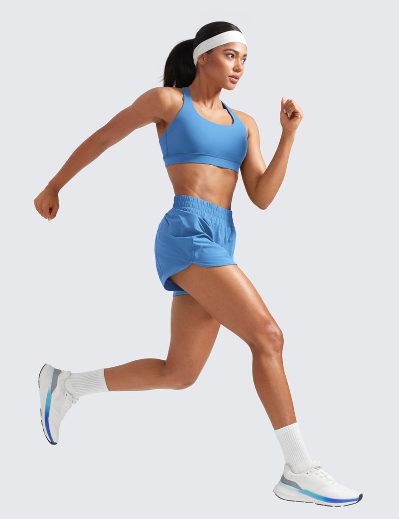 CRZ YOGA Dolphin Athletic Shorts for Women 3" - High Waisted Quick Dry for Running Workout Gym Track with Zip Pocket Party Blue Large