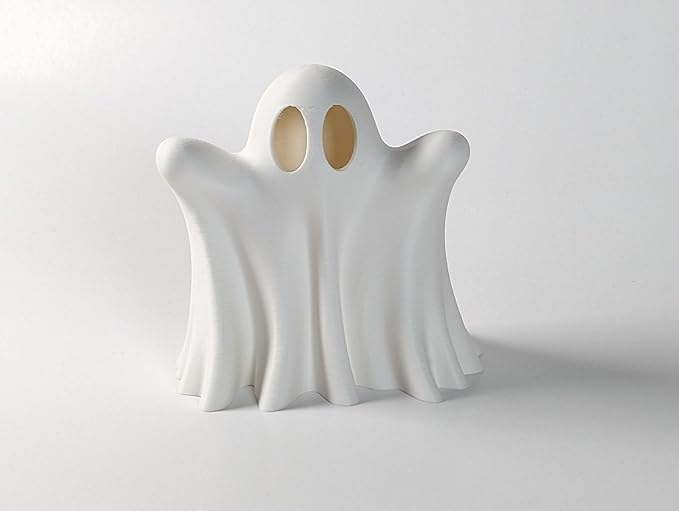 Light Up Ghost Decoration – LED Tea Light Halloween Decor – Cute Spooky Accent for Home, Mantel, Party & Table Centerpiece – Eco-Friendly PLA