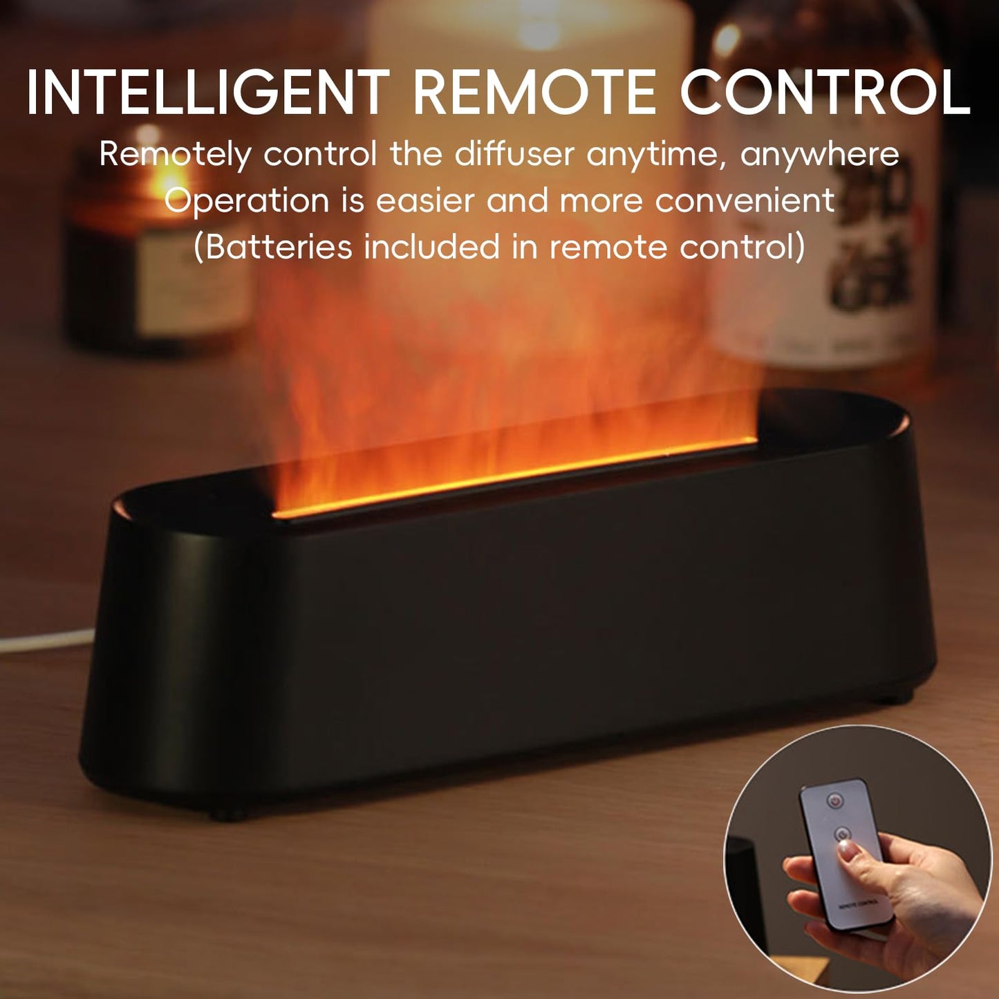 YALEDI Essential Oil Diffuser, Fireplace Flame Fire Oil Diffuser, 250ml Cool Mist Aromatherapy Humidifier, Scent Diffuser with 7 Colors Light, Remote Control, Timer & Auto-Off for Home, Room (Black)