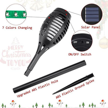 IkeeRuic Christmas Decorations Outdoor, Multicolor Solar Christmas Lights Outdoor with Flickering Flame, Solar Torch Light for Xmas Decor, Solar Powered Outside Lighting for Yard Pathway Patio Outside