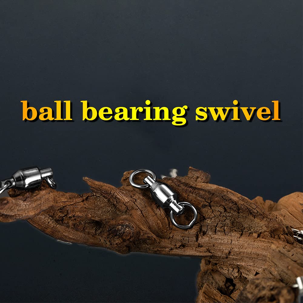 AMYSPORTS Barrel Ball Bearing Swivel Saltwater Rolling Fishing Swivels Stainless Steel High Strength Connector Bearings Solid Welded Rings Black Nickel 25pcs 44lbs