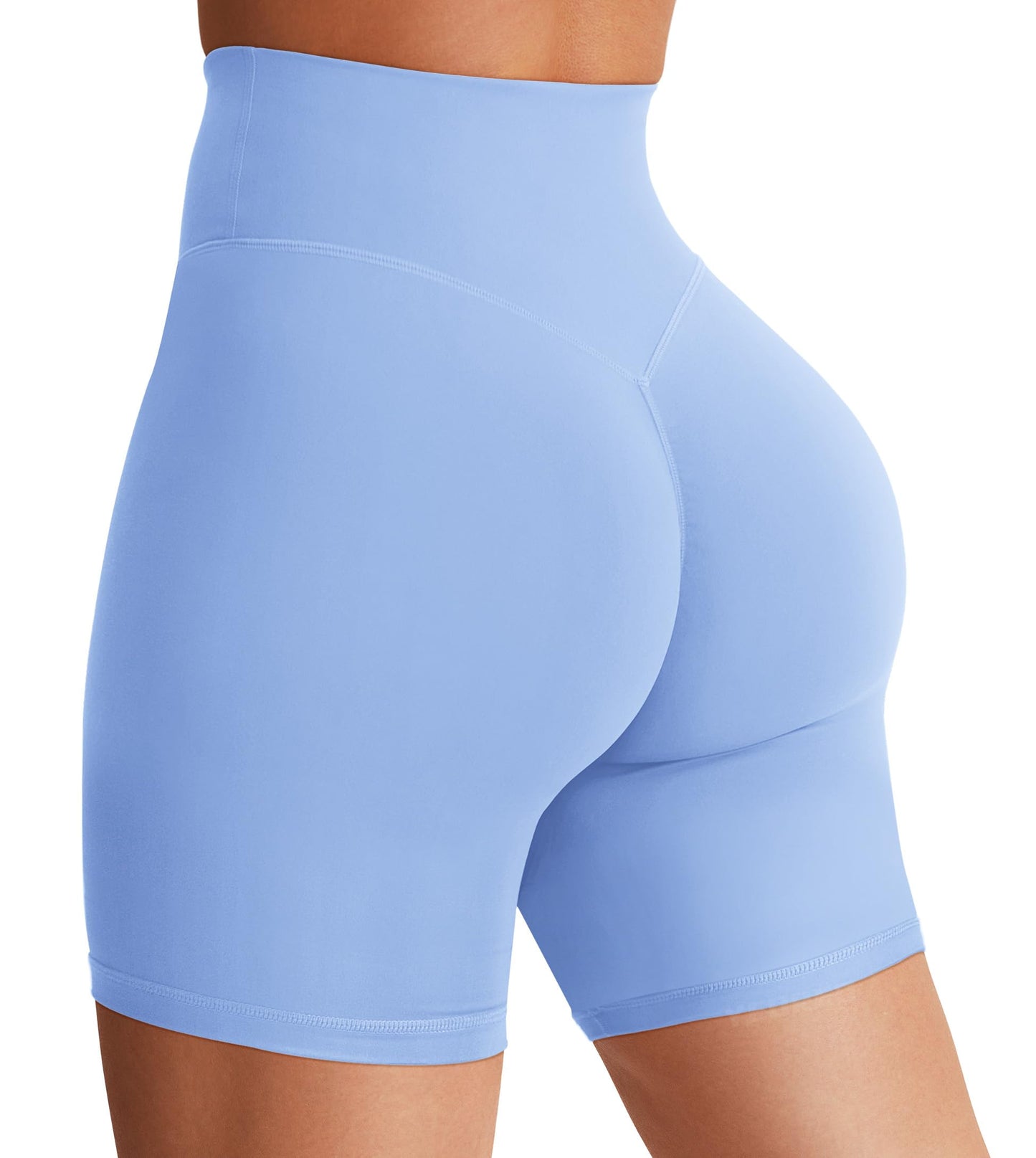 YEOREO Women's Biker Shorts 3.6" / 4.5" / 6" Workout Gym Shorts High Waist Tummy Control Hidden Scrunch Running Yoga Light Blue