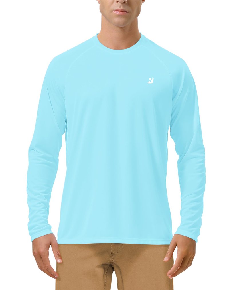 Roadbox Mens UPF 50+ Long Sleeve SPF Diving Rash Guard UV Sun Protection Shirts for Outdoor Fishing Hiking Swimming Running Light Green