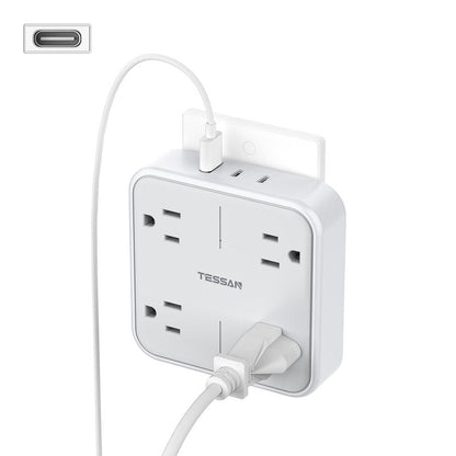 Multi Plug Outlet Extender, TESSAN 4 Outlet Splitter 3 USB Wall Charging Ports (2 USB C), Wide Spaced Multiple Expander Surge Protector for Office, Home, College Dorm Room