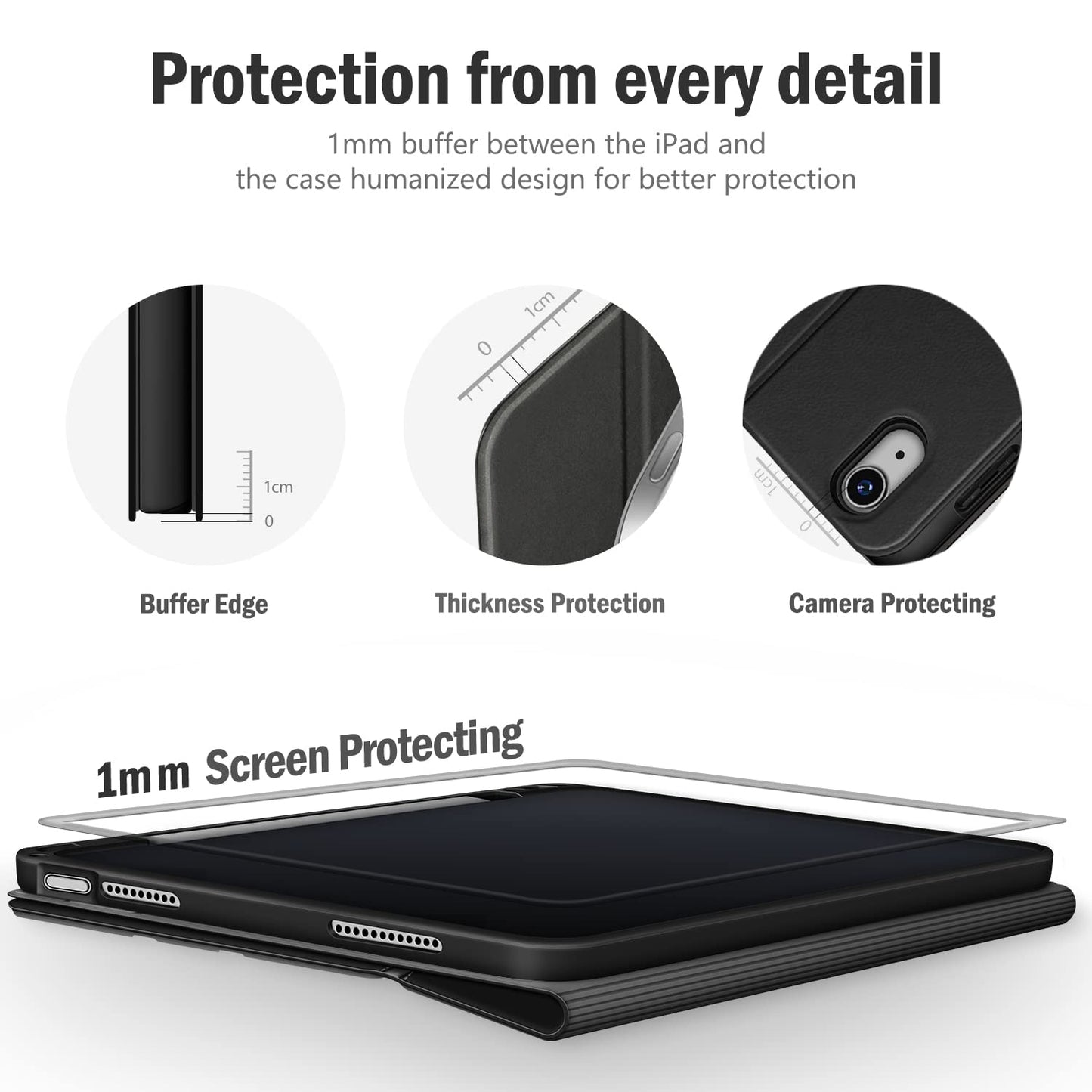 Antbox Case for iPad (A16) 11th Generation 11'' 2025/iPad 10th Generation 10.9'' 2022 with Built-in Pencil Holder Auto Sleep/Wake Function PU Leather Smart Cover (Black)